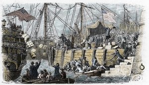 Amerikaanse Onafhankelijkheidsoorlog: opstand van Amerikaanse kolonisten tegen belastingen opgelegd door het Engelse Parlement op thee en andere levensmiddelen