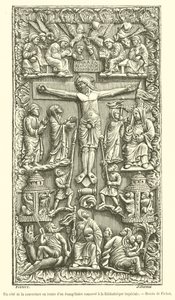 Een zijde van de ivoren omslag van een evangelieboek bewaard in de keizerlijke bibliotheek door French School