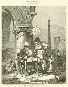 Een Franse publieke schrijver in Italië (gravure) door French School