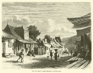Een straat in het Malabarkamp, in Port-Louis door French School