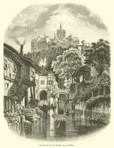 Een straat in de stad Meissen, aan de Elbe door French School