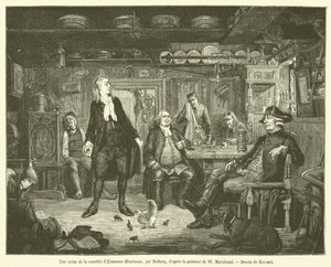 Een scène uit de komedie Erasmus Montanus door French School