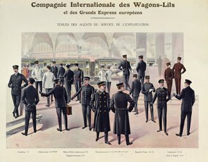 Uniformen voor werknemers van Compagnie des Wagons-Lits, ca. 1910