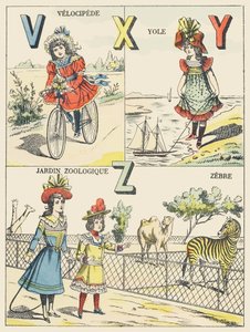 V X Y Z: velocipede, jol, dierentuin, zebra door French School