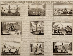 Verschillende uitzichten op Siam en Ayutthaya, uit Du Royaume de Siam door Simon de la Loubere, gepubliceerd in 1688 door French School