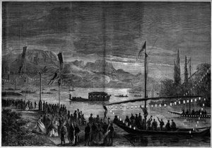 Venetiaans feest op het Meer van Annecy ter gelegenheid van het bezoek van Napoleon III en de Keizerin Eugenie de Montijo. Annecy, Haute Savoie (74) door French School