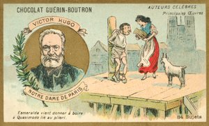 Victor Hugo, Franse auteur, en een scène uit zijn roman Notre Dame de Paris door French School