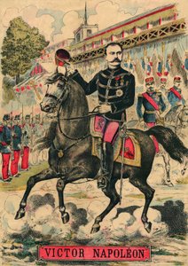 Victor Napoleon (1862-1926) aan het hoofd van de Bonapartistische aanhangers, de laatste erfgenaam van Napoleon I moest in ballingschap gaan na een wet die werd aangenomen door de Derde Republiek in 1886. Gravure, in “Le Figaro, supplement”, op 30/03/1889, door French School