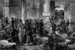 Wenen 1882, de Hal van de Verloren Zaken van het Noorden Fahn: de repatriëring van Joden die in ballingschap waren na de verzachting van de antisemitische beweging die in Rusland had plaatsgevonden, uit 