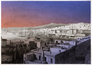 Zicht op Algiers (gravure, ca. 1850) door French School