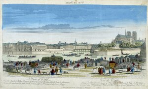 Uitzicht op Parijs en Notre-Dame, vanaf de kades van het Ile St Louis door French School