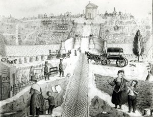 Uitzicht op de begraafplaats Pere-Lachaise, begin 19e eeuw door French School