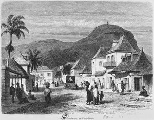 Uitzicht op Port Louis, rue Desforges, Mauritius, 1861 door French School