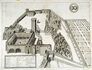 Zicht op de Benedictijner Abdij van Saint Pierre de Montmajour (of Mont Majour), gesticht in 948, Arles, Frankrijk door French School