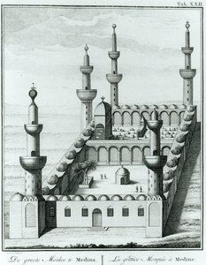 Zicht op de Grote Moskee in Medina voor de ontheiliging van de graven door de Wahhabi-sekte, uit Beschrijving van Arabië door Carsten Niebuhr (1733-1815) gepubliceerd 1774 door French School