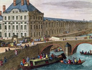 Uitzicht op de rivier de Seine bij Port Royal (detail) door French School