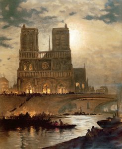 Uitzicht op de westgevel van de kathedraal van Notre-Dame, Parijs, c.1840 door French School