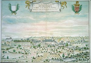 Uitzicht op de abdij van Fontevrault (Fontevraud) in Maine en Loire.