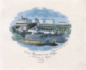 Uitzicht op de kostschool en het college in Fribourg, Zwitserland door French School