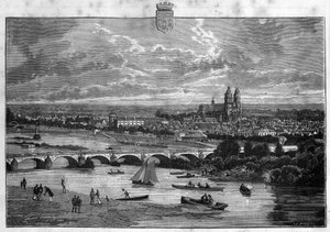 Uitzicht op de stad Tours in de Indre-et-Loire. Gravure uit 1880 in 