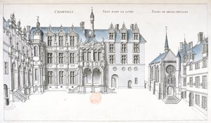Uitzicht op de binnenplaats en kapel in Chantilly door French School