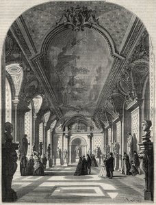 Zicht op de nieuwe zaal van de Romeinse keizers, in het Musée des Antiques du Louvre. Gravure in 