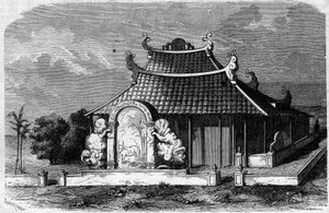 Uitzicht op het graf van Georges Pierre Pigneau de Behaine (1741-1799), bisschop van Adran. Saigon, Cochinchina door French School
