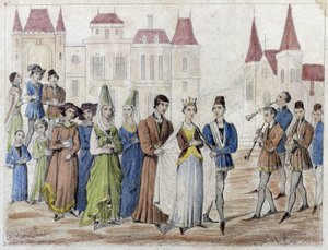 Dorpsbruiloft onder Karel V - Gravure 19e eeuw.