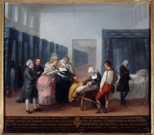 Bezoek van Monsieur en Madame Necker aan het hospitaal van liefdadigheid door French School