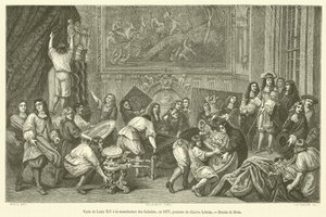 Bezoek van Lodewijk XIV aan de Gobelins-manufactuur, in 1677 door French School