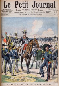 Vittorio Emanuele III di Savoia - Koning Victor Emmanuel III van Italië en zijn generale staf. De koning van Italië en zijn staf. Illustratie voor Le Petit Journal door French School
