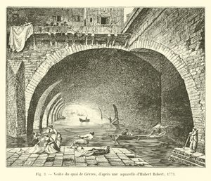 Gewelf van de Quai de Gesvres, naar een aquarel van Hubert Robert; 1773 door French School