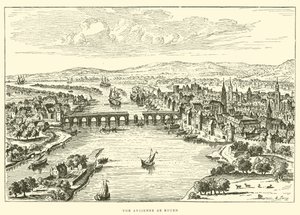 Oude Zicht op Rouen (gravure) door French School