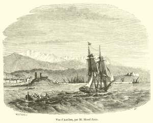 Gezicht op Antibes (gravure)