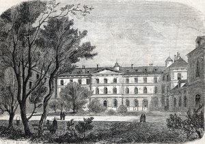 Zicht op het Hôpital de la Pietie in Parijs