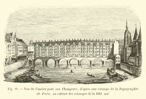 Zicht op de oude Pont aux Changeurs, naar een prent uit de Topografie van Parijs, in de prentenkabinet van de Bibl nat door French School