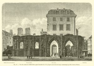 Uitzicht op de ruïnes van het Hotel-Dieu na de brand van 1772; naar een tekening uit die tijd verstrekt door baron Pichon