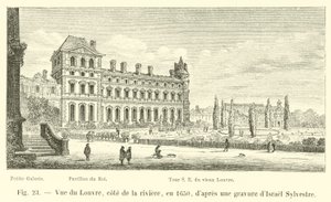 Zicht op het Louvre, aan de kant van de rivier, in 1650, naar een gravure van Israël Sylvestre door French School