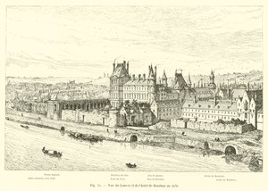 Zicht op het Louvre en het hotel van Bourbon in 1576 door French School