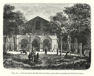 Uitzicht op het paleis van de Thermen van Parijs, genomen in de tuinen van het hotel de Cluny
