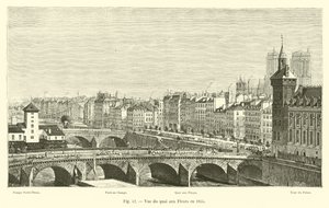 Uitzicht op de quai aux Fleurs in 1855 door French School