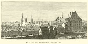 Uitzicht op de quai en het hotel de Conti, naar La Belle, 1640 door French School