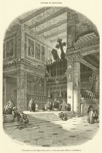Binnenaanzicht van de kerk Sainte-Marie, gesticht door heilige Helena, in Bethlehem door French School