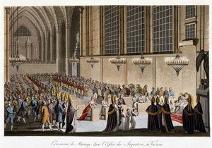 Huwelijksceremonie (Napoleon & Marie Louise van Habsburg) in de Kerk van de Augustijnen in Wenen, 2 april door French School