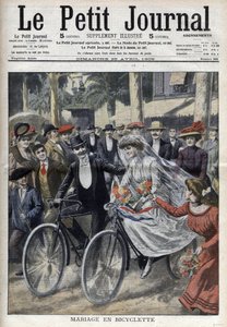 Huwelijk per fiets in de binnenplaats van het stadhuis van Nice, in 