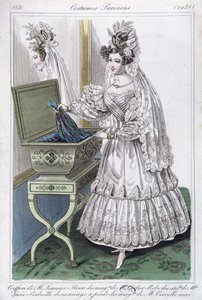 Trouwjurk, modeplaat uit Costumes Parisiens, 1831