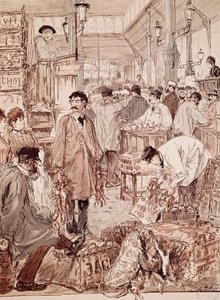 Veiling van wild op Les Halles, illustratie, Parijs