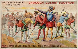 Willem van Oranje vernietigt dijken om Holland te laten overstromen door French School