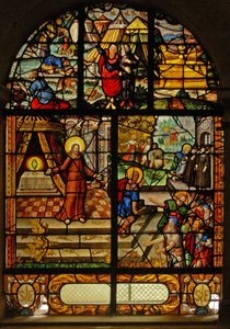 Raam Charnier-10 met Manna uit de Hemel; Christus en de Hostie door French School
