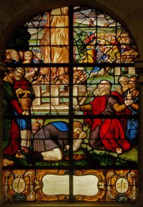 Raam Charnier-8 met het offer van Elia; de priesters van Baäl door French School